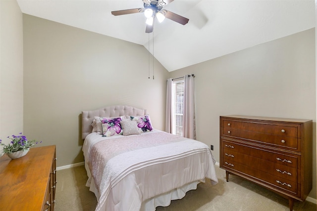 2718 Alderleaf Pl, Spring, TX 77388 - bedroom with light carpet, vaulted ceiling, a ceiling fan, and baseboards