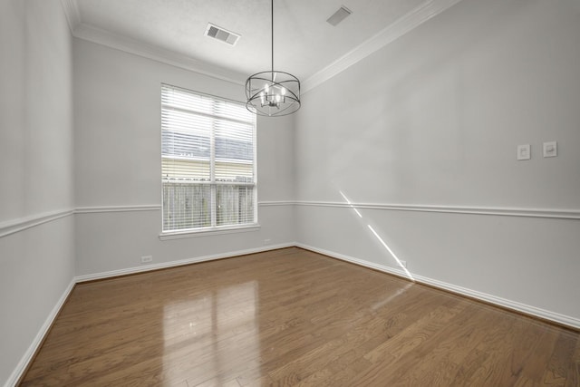 3935 Waverly Bnd, Katy, TX 77450 - empty room with ornamental molding, a chandelier, wood finished floors, and baseboards
