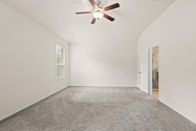 14021 Buffalo Gap Trl, Conroe, TX 77384 - unfurnished room with carpet floors, ceiling fan, vaulted ceiling, and baseboards