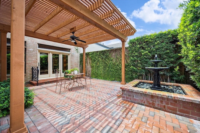 2628 Glen Haven Blvd, Houston, TX 77025 - view of patio with a pergola, ceiling fan, and french doors