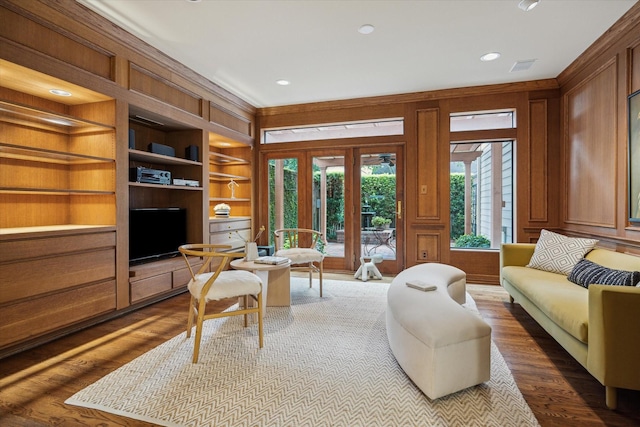 2628 Glen Haven Blvd, Houston, TX 77025 - home office with built in features, wood finished floors, recessed lighting, and wood walls