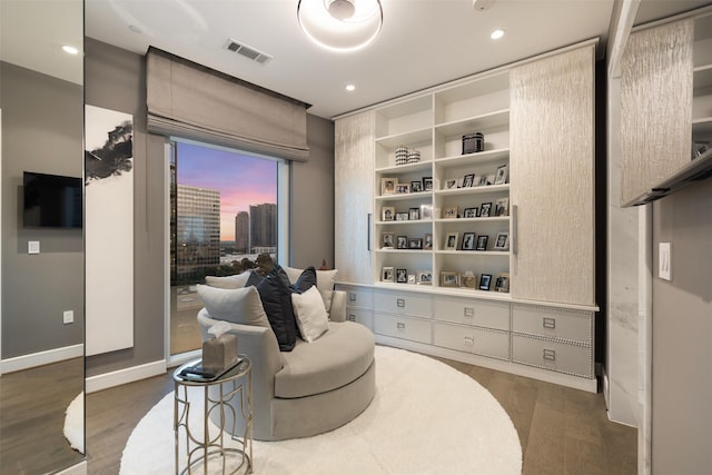 4521 San Felipe St Unit 1201, Houston, TX 77027 - living area with dark wood finished floors, baseboards, and recessed lighting