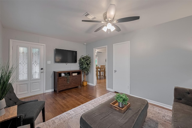 2218 Silverbonnet St, Houston, TX 77055 - living area featuring a ceiling fan, healthy amount of natural light, and wood finished floors
