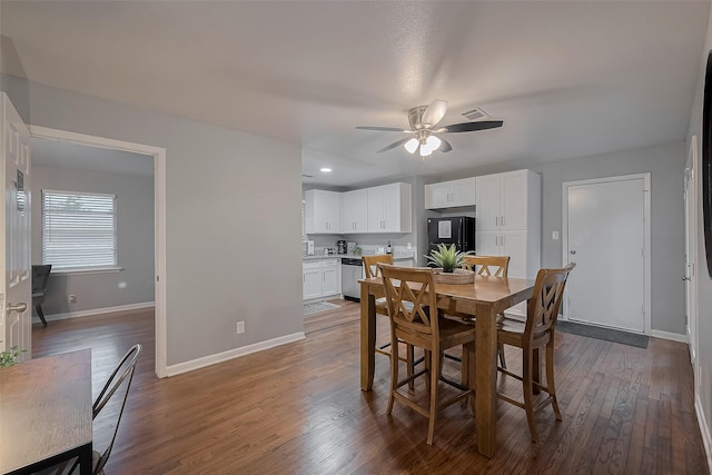 2218 Silverbonnet St, Houston, TX 77055 - dining room with a ceiling fan, wood finished floors, and recessed lighting