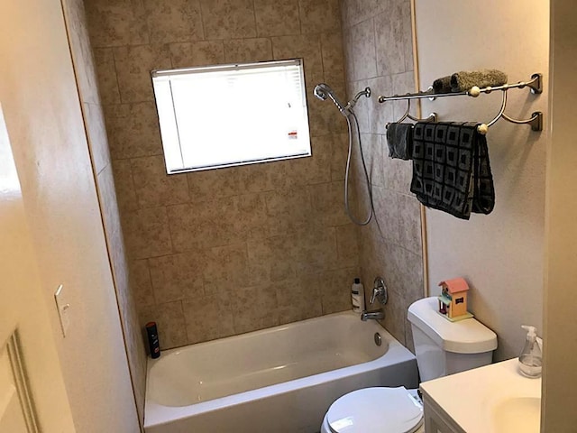 5734 Arthington St, Houston, TX 77053 - bathroom with vanity, toilet, and  shower combination