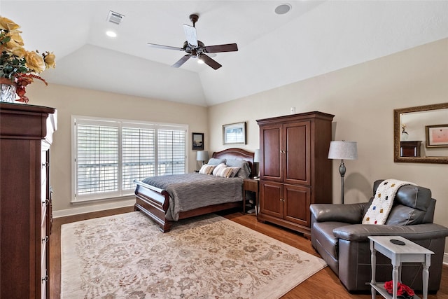 926 Grand Oaks Cir, College Station, TX 77840 - bedroom with light wood finished floors, vaulted ceiling, ceiling fan, and recessed lighting