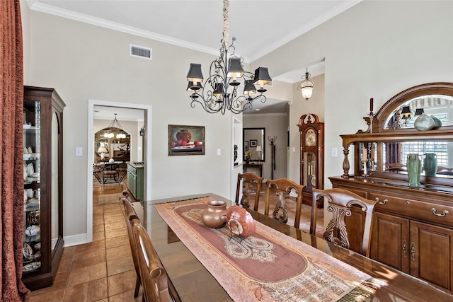 926 Grand Oaks Cir, College Station, TX 77840 - dining space featuring a chandelier, crown molding, and baseboards