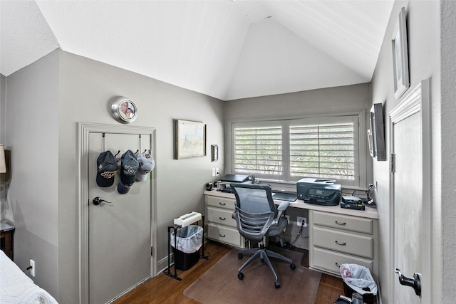 926 Grand Oaks Cir, College Station, TX 77840 - office with lofted ceiling and dark wood finished floors