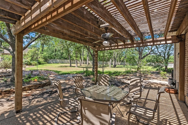 926 Grand Oaks Cir, College Station, TX 77840 - view of patio with ceiling fan, a pergola, and view of scattered trees