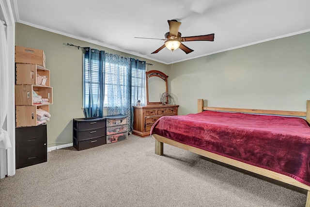 6720 Kacal Rd, Beasley, TX 77417 - bedroom with carpet floors, crown molding, and ceiling fan