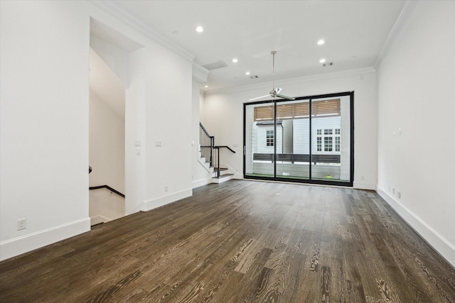 3405 Timbergrove Heights St, Houston, TX 77008 - unfurnished room with crown molding, wood finished floors, baseboards, stairway, and recessed lighting