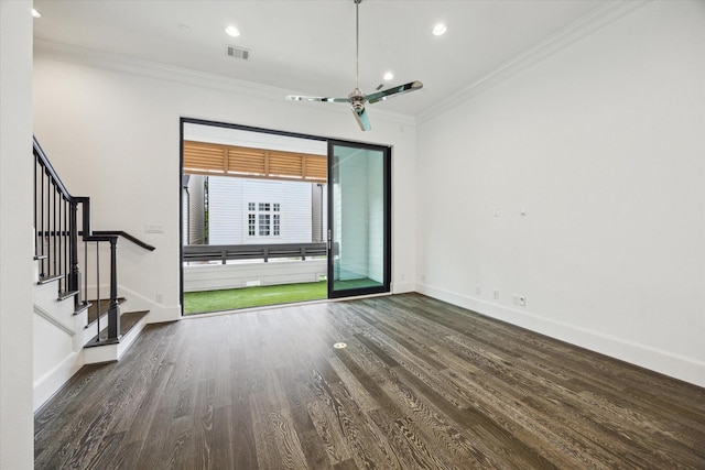 3405 Timbergrove Heights St, Houston, TX 77008 - spare room featuring wood finished floors, ornamental molding, stairs, baseboards, and recessed lighting