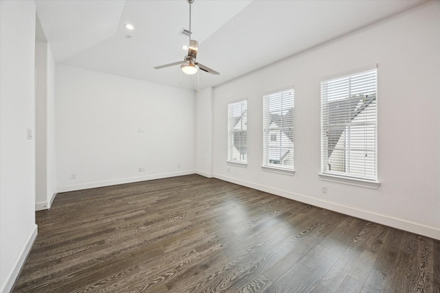 3405 Timbergrove Heights St, Houston, TX 77008 - unfurnished room with dark wood-type flooring, a ceiling fan, baseboards, vaulted ceiling, and recessed lighting