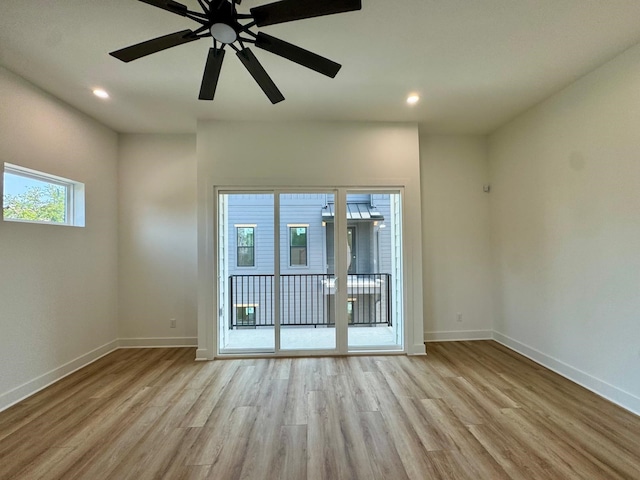 1637 Beall St, Houston, TX 77008 - empty room featuring light wood finished floors, baseboards, ceiling fan, and recessed lighting