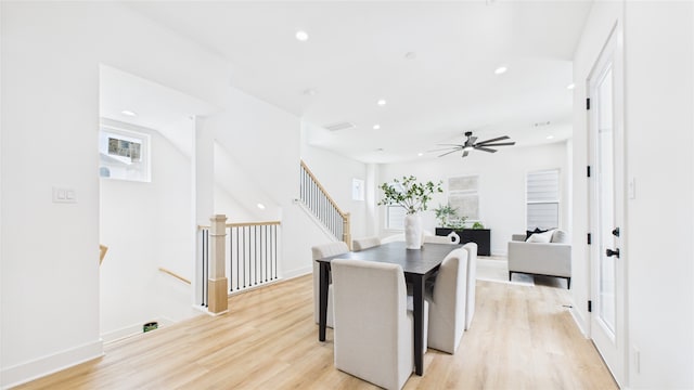 1637 Beall St, Houston, TX 77008 - kitchen with light wood finished floors, recessed lighting, and a ceiling fan