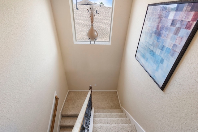 19502 Valkyrie Dr, Spring, TX 77379 - stairs with carpet flooring, baseboards, and a textured wall