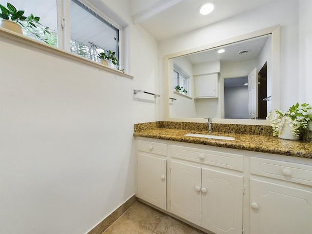 5631 Winsome Ln, Houston, TX 77057 - bathroom with baseboards, vanity, recessed lighting, and tile patterned flooring