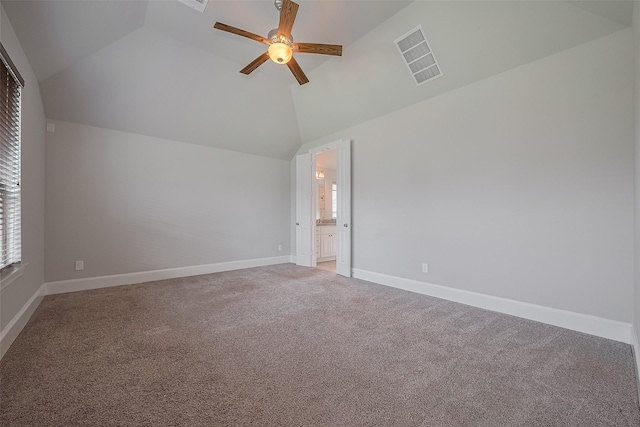 2206 Umber Oaks Ln, Brookshire, TX 77423 - unfurnished room featuring lofted ceiling, ceiling fan, healthy amount of natural light, carpet flooring, and baseboards