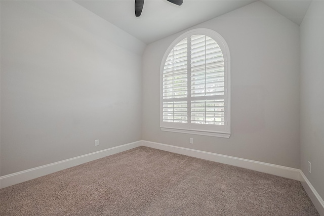 2206 Umber Oaks Ln, Brookshire, TX 77423 - unfurnished room featuring vaulted ceiling, carpet floors, a ceiling fan, and baseboards
