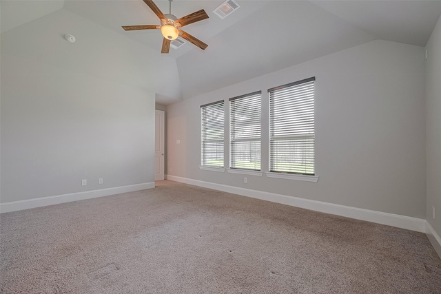 2206 Umber Oaks Ln, Brookshire, TX 77423 - empty room with vaulted ceiling, a ceiling fan, light carpet, and baseboards