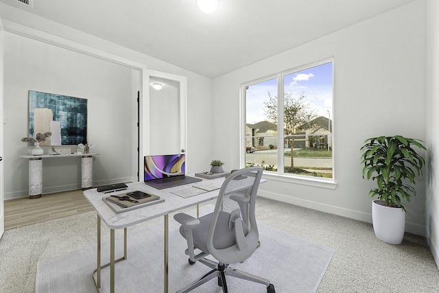 5041 Steady Breeze Dr, Katy, TX 77493 - office area with lofted ceiling and baseboards