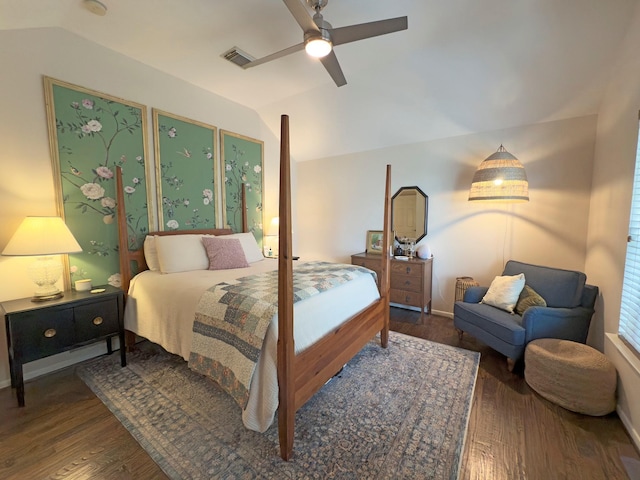 1919 Bailey St, Houston, TX 77006 - bedroom with wood finished floors, lofted ceiling, and a ceiling fan