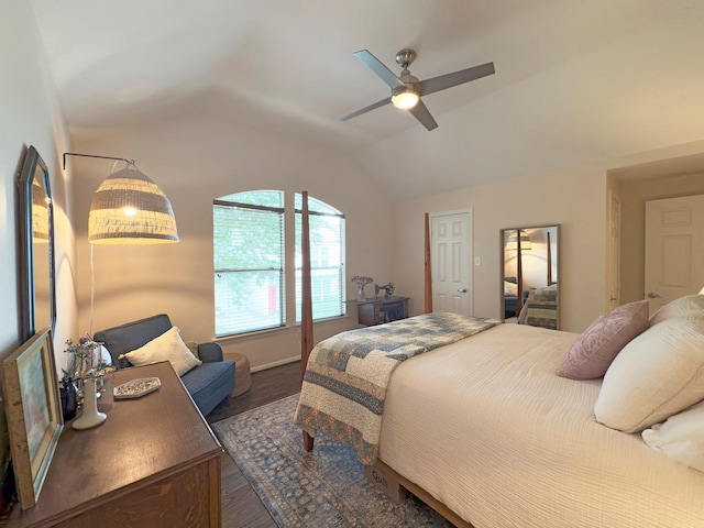 1919 Bailey St, Houston, TX 77006 - bedroom featuring wood finished floors, lofted ceiling, ceiling fan, and baseboards