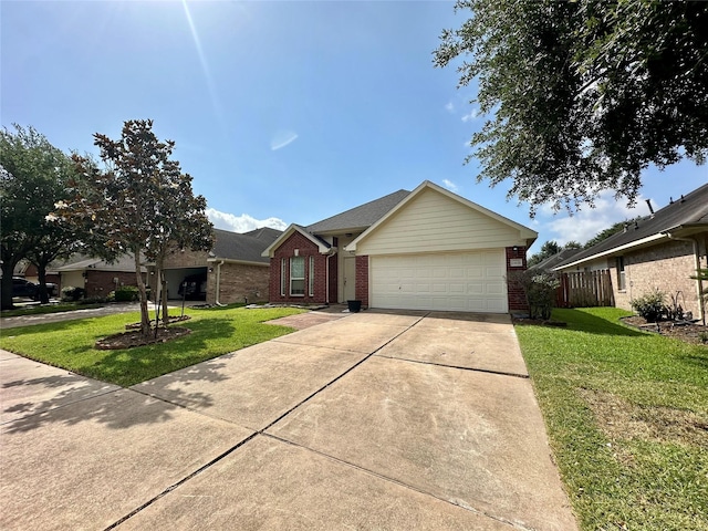 19119 Field Cottage Ln, Richmond, TX 77407 - ranch-style home with brick siding, a garage, and concrete driveway