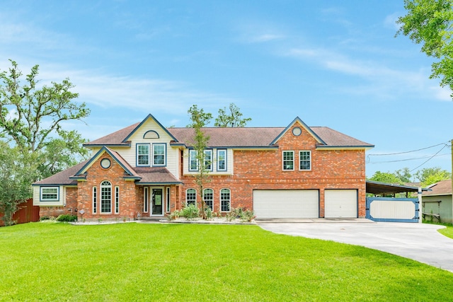 208 Fawn Trl, Lake Jackson, TX 77566 - view of front of house with driveway, a garage, a shingled roof, and brick siding