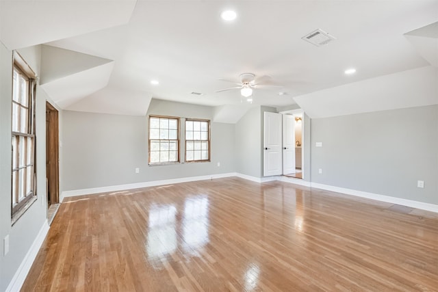 5419 Palmer St, Houston, TX 77004 - bonus room with ceiling fan, lofted ceiling, light wood finished floors, baseboards, and recessed lighting