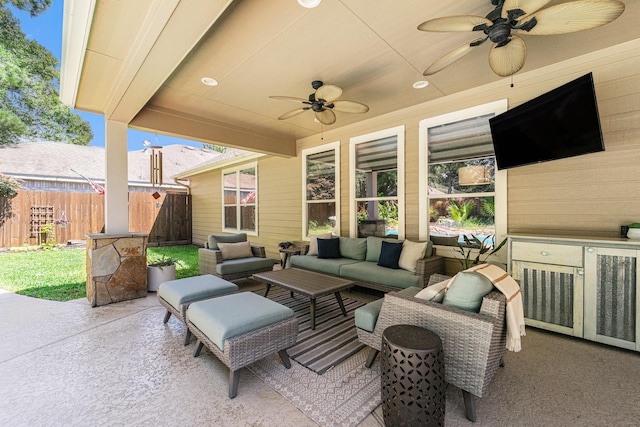 31215 Rainwood Park Ln, Spring, TX 77386 - view of patio / terrace featuring a ceiling fan and an outdoor hangout area