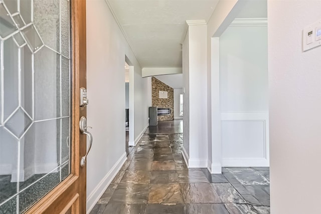 406 Westwood Dr, Friendswood, TX 77546 - corridor with baseboards and ornamental molding
