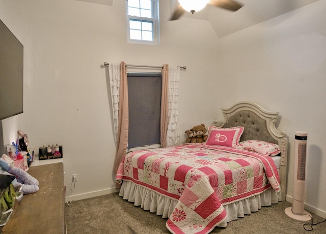 455 Green Meadows Dr, West Columbia, TX 77486 - carpeted bedroom featuring baseboards, ceiling fan, and lofted ceiling