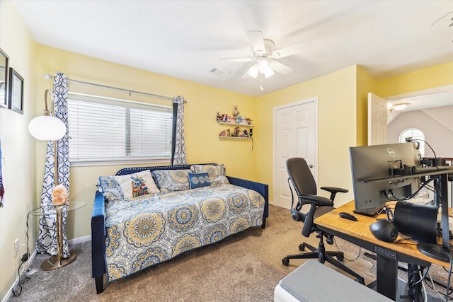 31415 Rigel Ct, Tomball, TX 77375 - bedroom featuring carpet floors, a desk, ceiling fan, and baseboards