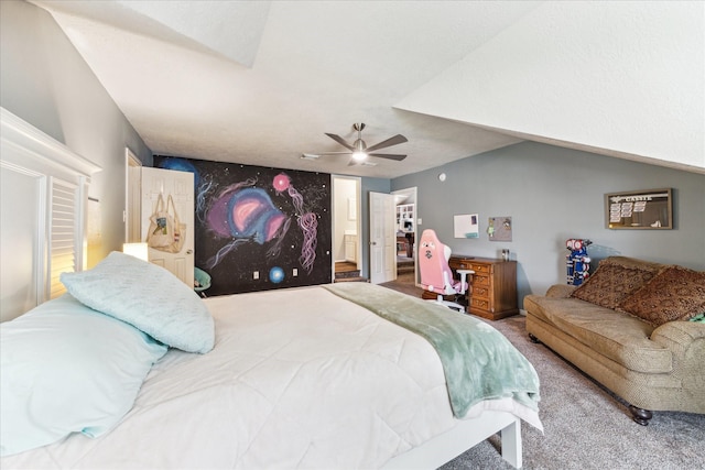 31415 Rigel Ct, Tomball, TX 77375 - carpeted bedroom with a spacious closet, a ceiling fan, and connected bathroom