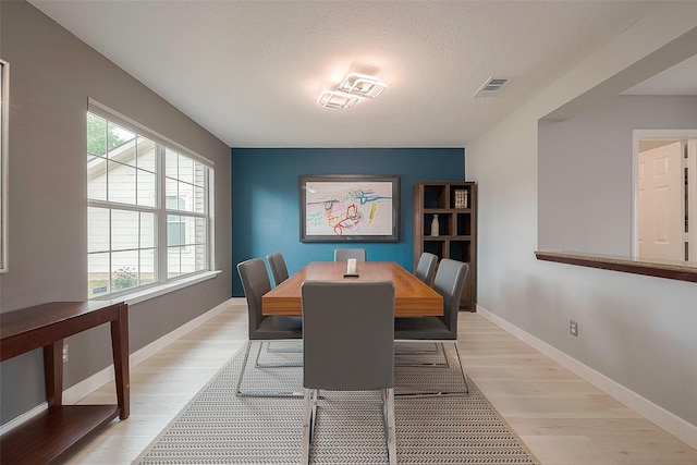 15251 Weeping Cedar Ln, Houston, TX 77084 - dining space with light wood-style flooring, a textured ceiling, and baseboards