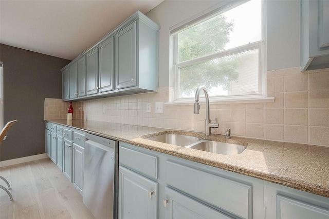 15251 Weeping Cedar Ln, Houston, TX 77084 - kitchen with dishwasher, a sink, light wood finished floors, and tasteful backsplash