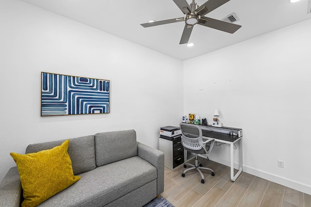 24203 Leonforte Dr, Richmond, TX 77406 - office with recessed lighting, ceiling fan, baseboards, and wood finished floors
