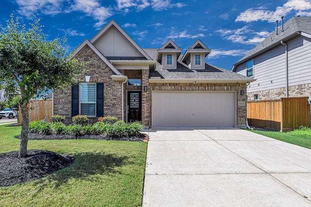 24203 Leonforte Dr, Richmond, TX 77406 - view of front of home with brick siding, concrete driveway, a garage, and roof with shingles