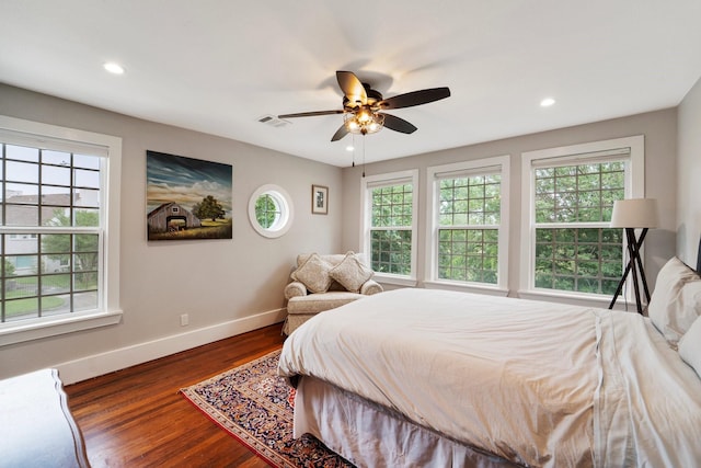 3222 Oakmont St, Houston, TX 77021 - bedroom featuring baseboards, multiple windows, wood finished floors, recessed lighting, and a ceiling fan