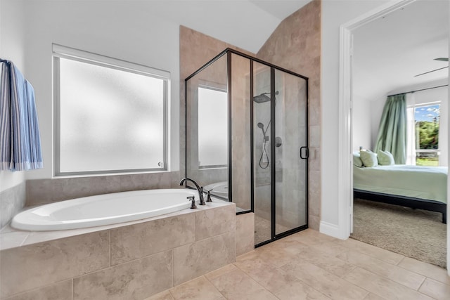 28249 Woodland Bend Way, Spring, TX 77386 - bathroom featuring ensuite bath, a garden tub, a shower stall, and tile patterned flooring