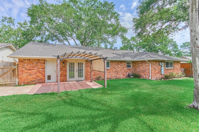 10411 Londonderry Dr, Houston, TX 77043 - rear view of property with a pergola, french doors, a patio, brick siding, and roof with shingles