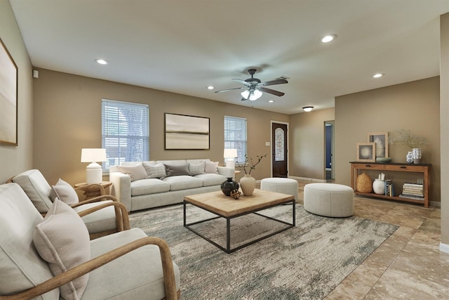 10411 Londonderry Dr, Houston, TX 77043 - living area with a ceiling fan, healthy amount of natural light, and recessed lighting
