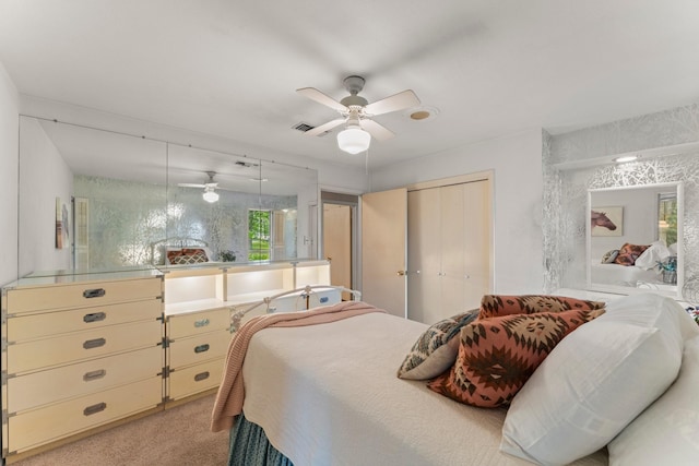 9809 Neuens Rd, Houston, TX 77080 - bedroom with a closet, light colored carpet, and a ceiling fan