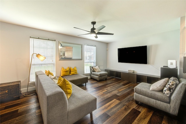 2246 Triway Ln, Houston, TX 77043 - living room featuring plenty of natural light, wood finished floors, and ceiling fan