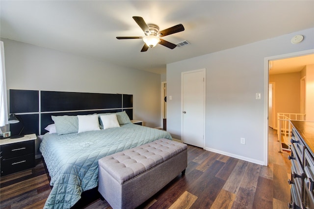 2246 Triway Ln, Houston, TX 77043 - bedroom with dark wood-style floors, ceiling fan, and baseboards