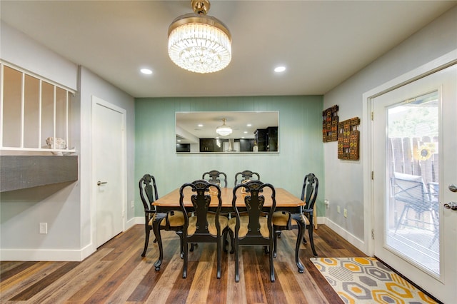 2246 Triway Ln, Houston, TX 77043 - dining room with wood finished floors, baseboards, a chandelier, and recessed lighting