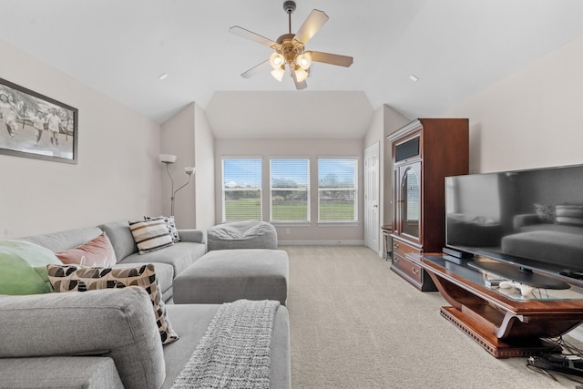 8910 Cote Ct, Houston, TX 77064 - living area with ceiling fan, light carpet, and lofted ceiling