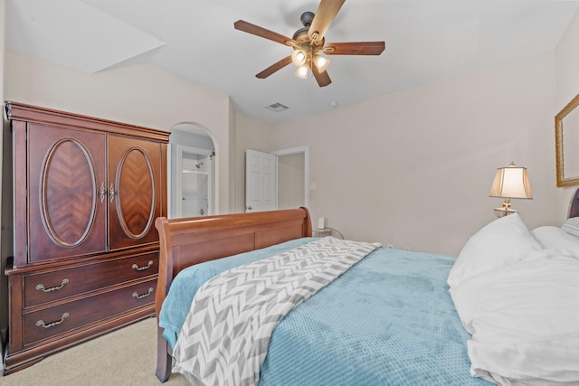 8910 Cote Ct, Houston, TX 77064 - bedroom with carpet, ceiling fan, and arched walkways