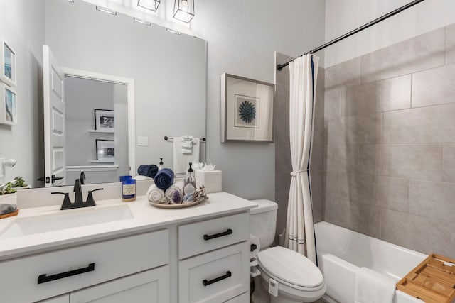 17185 Foxtrot Way, Conroe, TX 77302 - full bathroom with vanity, toilet, and shower / tub combo with curtain